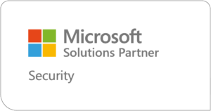 Microsoft Solutions Partner Security badge featuring the Microsoft logo with colored squares, the text "Microsoft Solutions Partner," and "Security" underneath, on a white background with rounded corners.