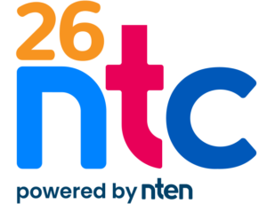 Logo with "26" in orange above large blue "ntc" letters; the "t" is pink. Below, it says "powered by nten" in dark blue text.