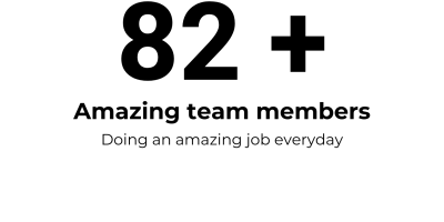 Text on a white background reads: "82+ Amazing team members. Doing an amazing job everyday.