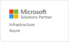 The image displays the Microsoft logo with text reading "Microsoft Solutions Partner Infrastructure Azure" on a white background with rounded corners.